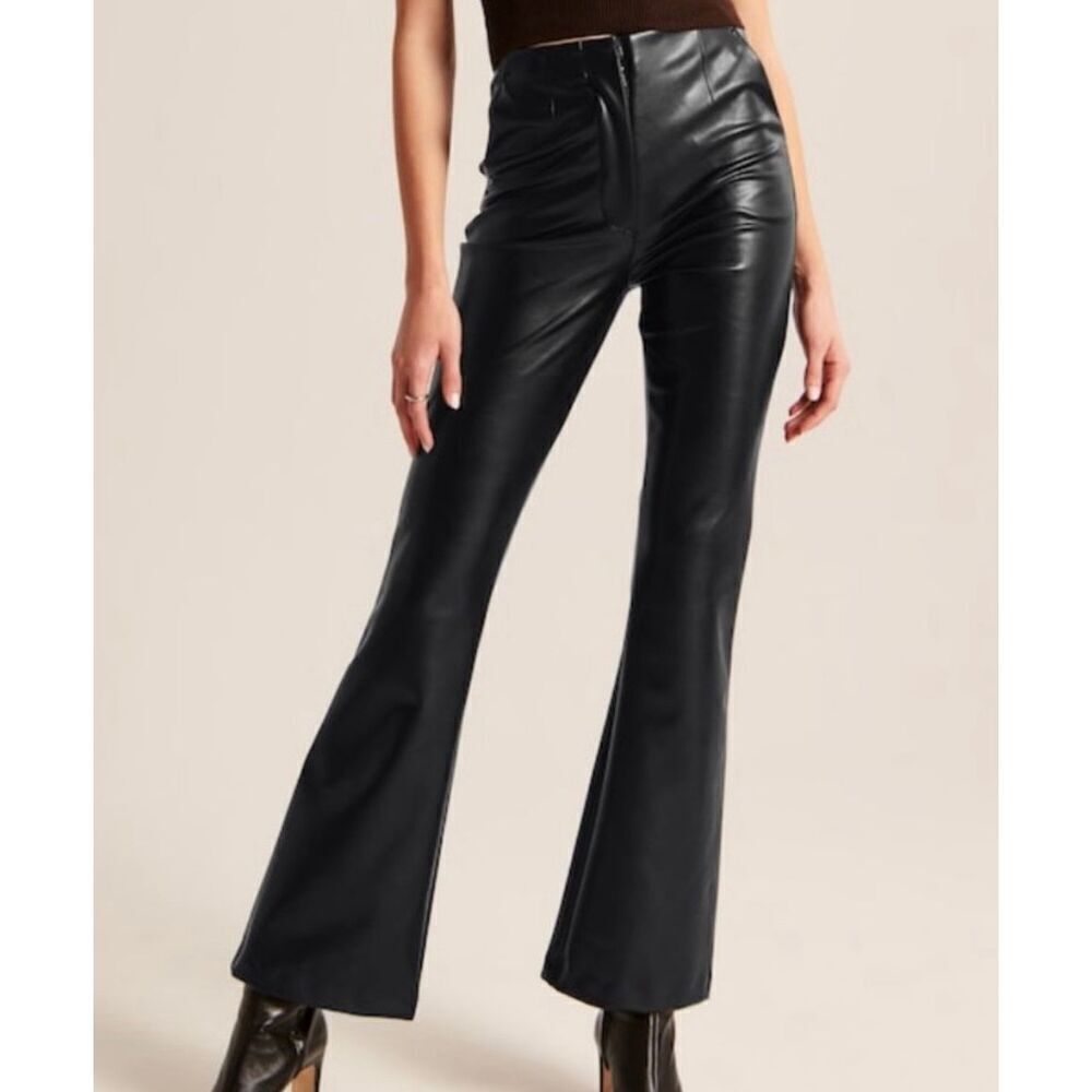 NEW Abercrombie & Fitch Vegan Leather Skinny Flare Pants size 29 Black